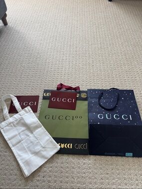 Gucci Green, Navy & White Branded Gift Bag Trio